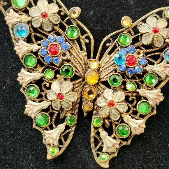 Vintage Filigree Butterfly w Jewelled Flowers & Accents - Picture 5 of 8